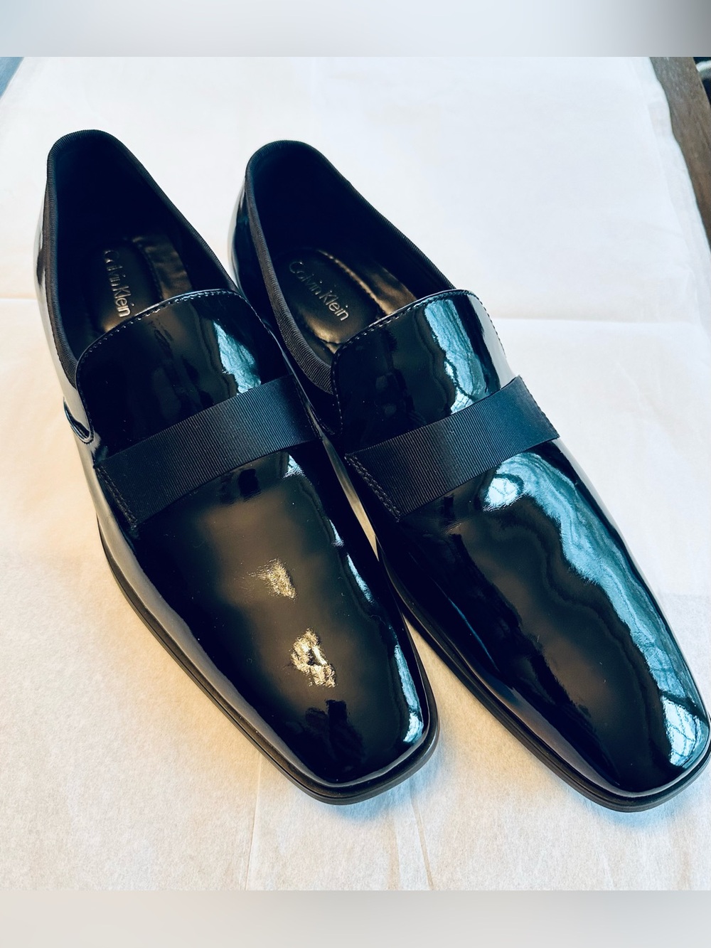 NEW! Calvin Klein Black Patent Leather Slip-On Loafers with Elastic Strap